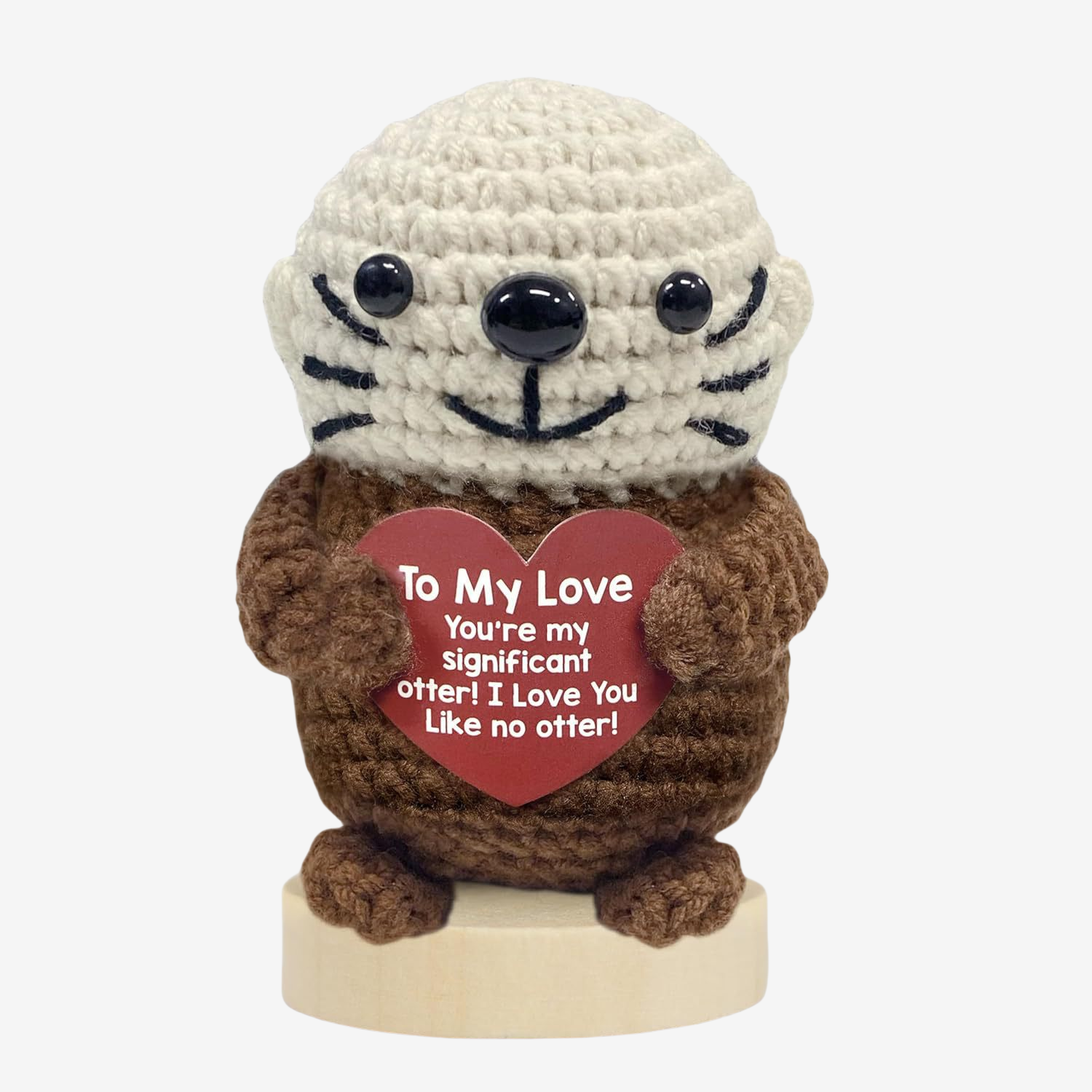 The ZoDoll Significant Otter Crochet Amigurumi is an adorable love token plush holding a red heart with "To My Love—You’re my significant otter! I love you like no otter!"—a perfect romantic gift for your special someone.