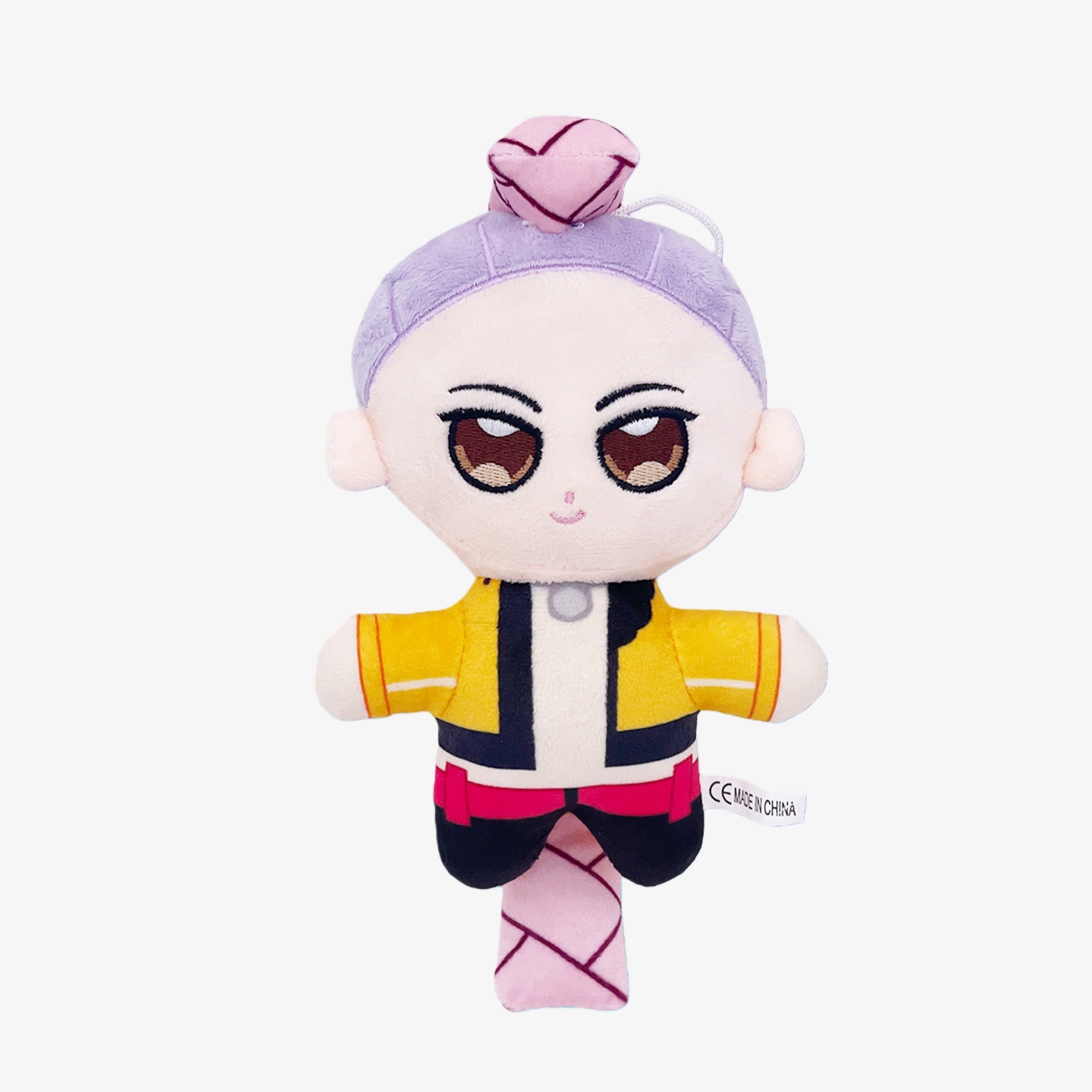 The Demon Hunters Inspired Plush Doll features a 7.9-inch anime-style female character with a lavender hair bun, yellow jacket, and red belt—an ideal addition to any anime plush collection.