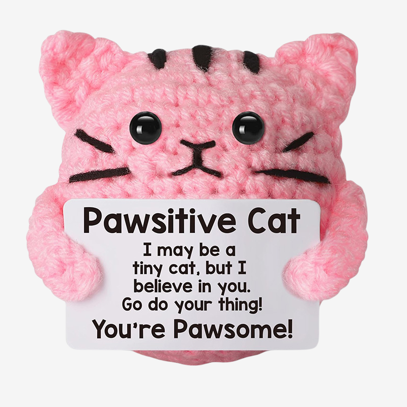 The ZoDoll Pawsitive Cat Crochet Amigurumi is a motivational kitty plush holding a sign that inspires: “I may be a tiny cat, but I believe in you.” The perfect handmade gift for encouragement and support!.