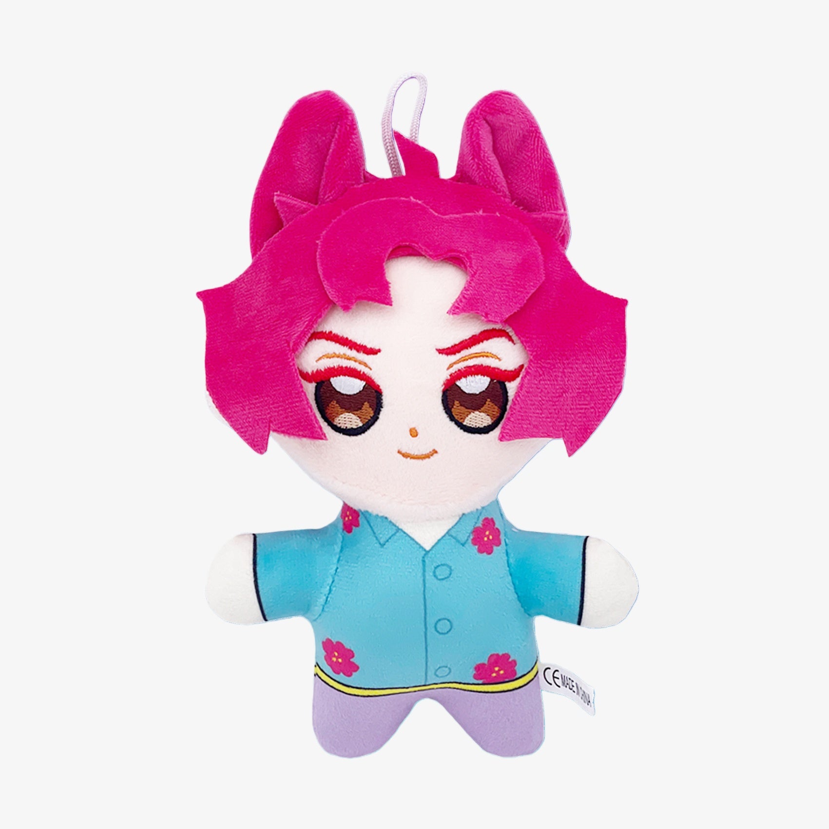 The Demon Hunters Inspired Plush Doll is an 8-inch anime-style character with pink hair and a blue outfit—an adorable, soft collectible stuffed toy perfect for any anime merchandise collection.