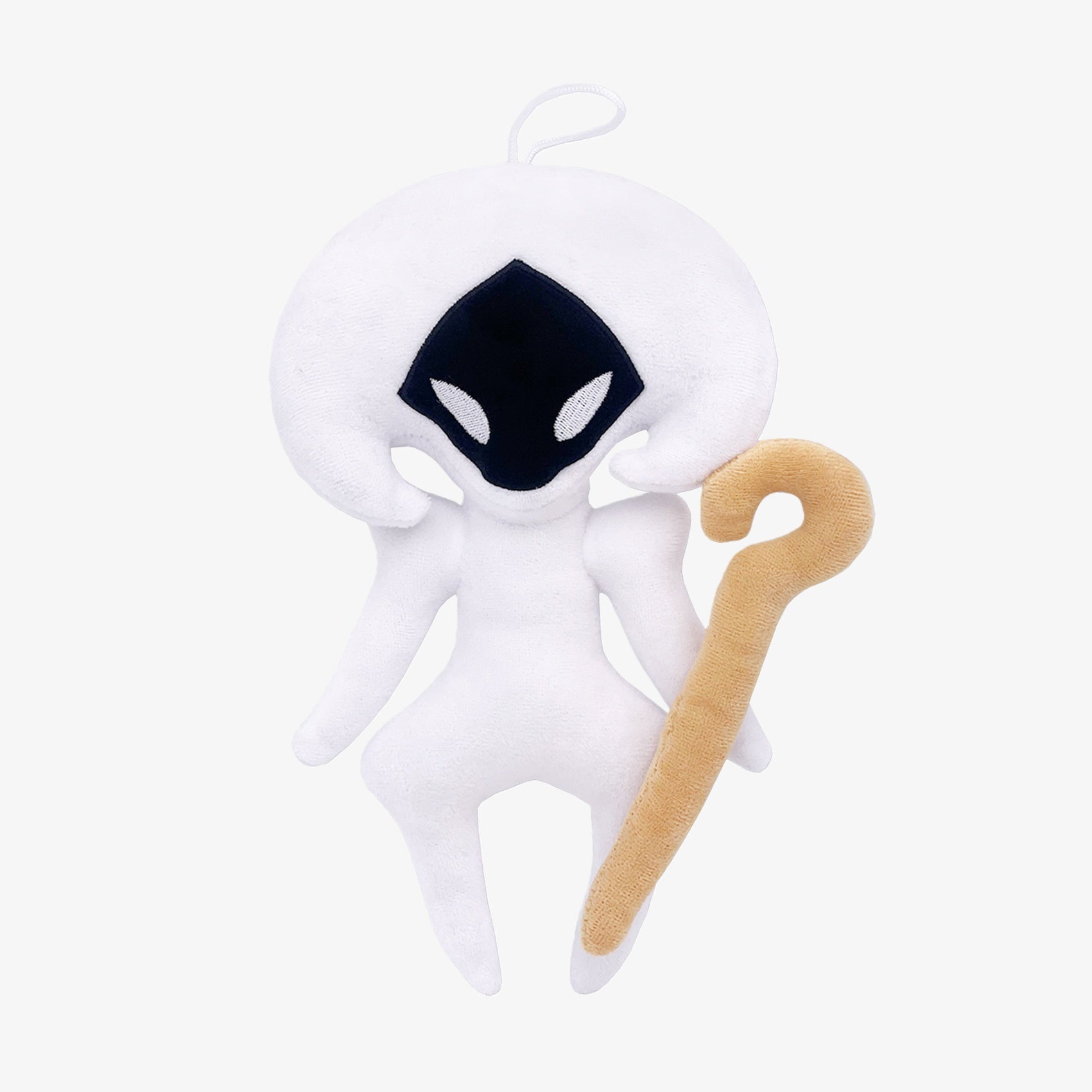 The Hollow Knight Officially Licensed Plush Doll features the white Mystic Bug character with staff. This 9.84-inch soft collectible stuffed toy is perfect for fans and collectors of the Hollow Knight brand.