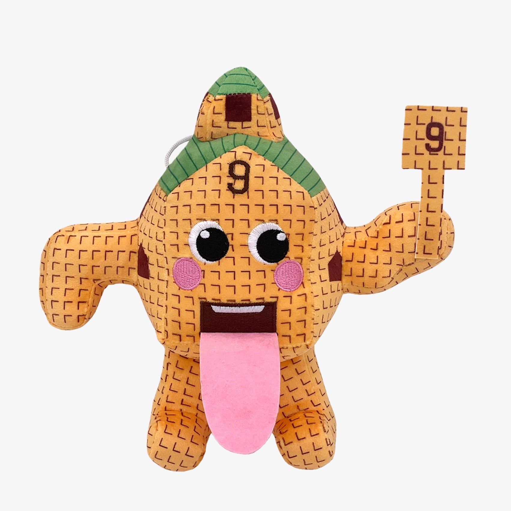 The Steal a Brainrot 9.8" plush is a star-shaped, brown & green number character toy featuring a tongue-out smile—perfect for fans and collectors of expressive stuffed figures.