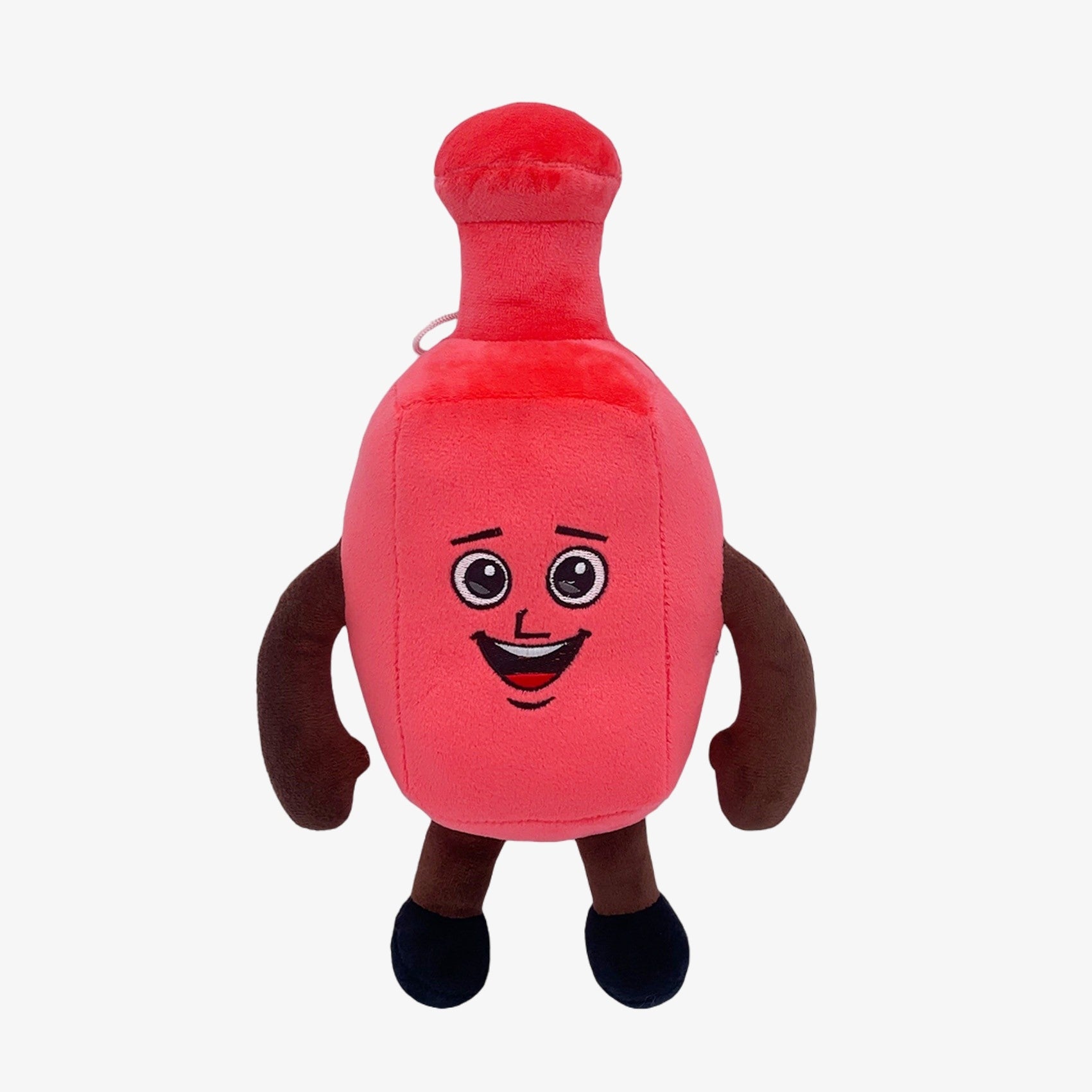 The Steal a Brainrot Inspired Red Bottle Character Plush Toy is an 11.8-inch smiling red bottle plush doll with cartoon eyes, soft arms, and legs—a cute stuffed collectible from the Steal a Brainrot brand.