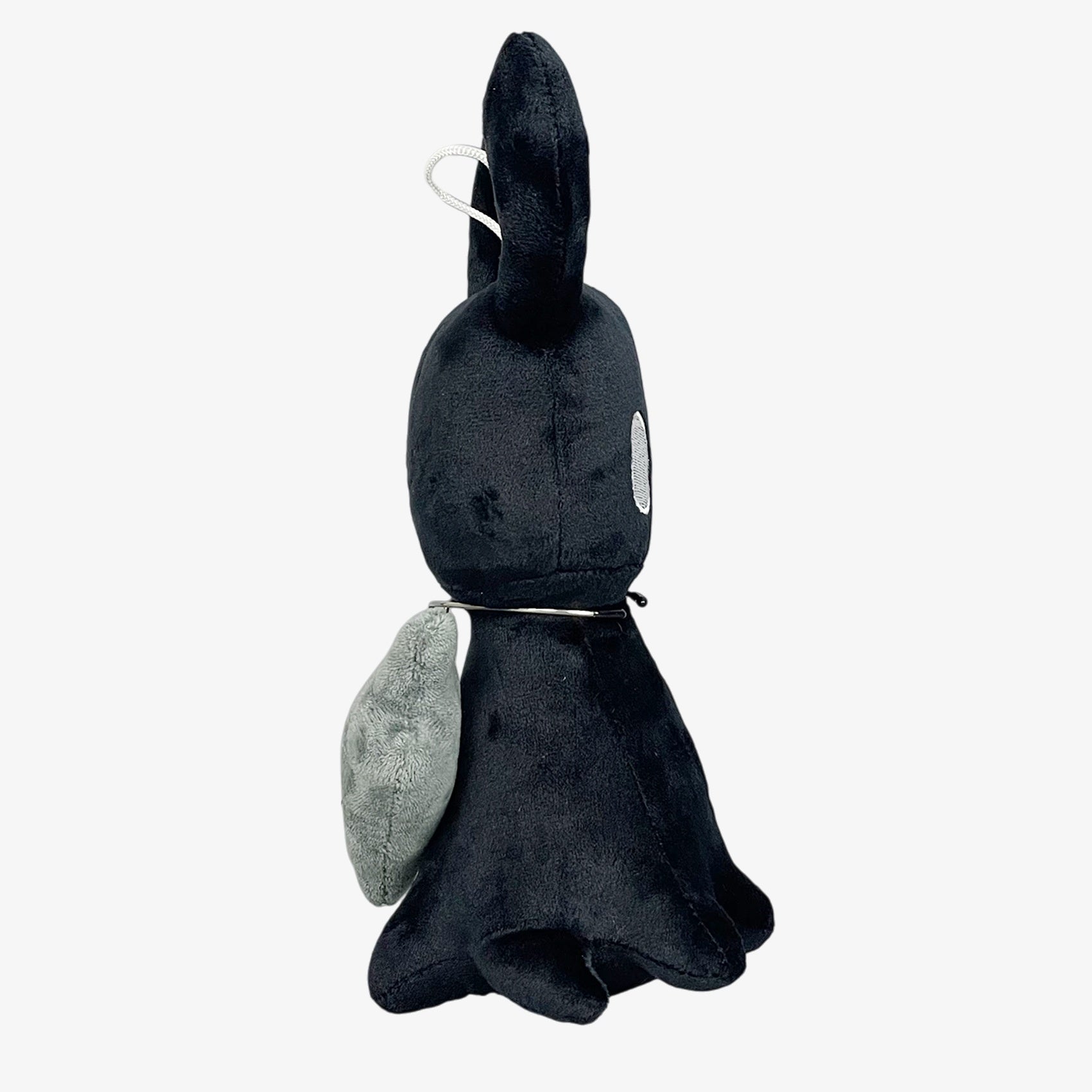 The Hollow Knight Officially Licensed Plush Doll is a 10.24-inch black stuffed bug character with white eyes and gray wings, photographed against a plain white background.