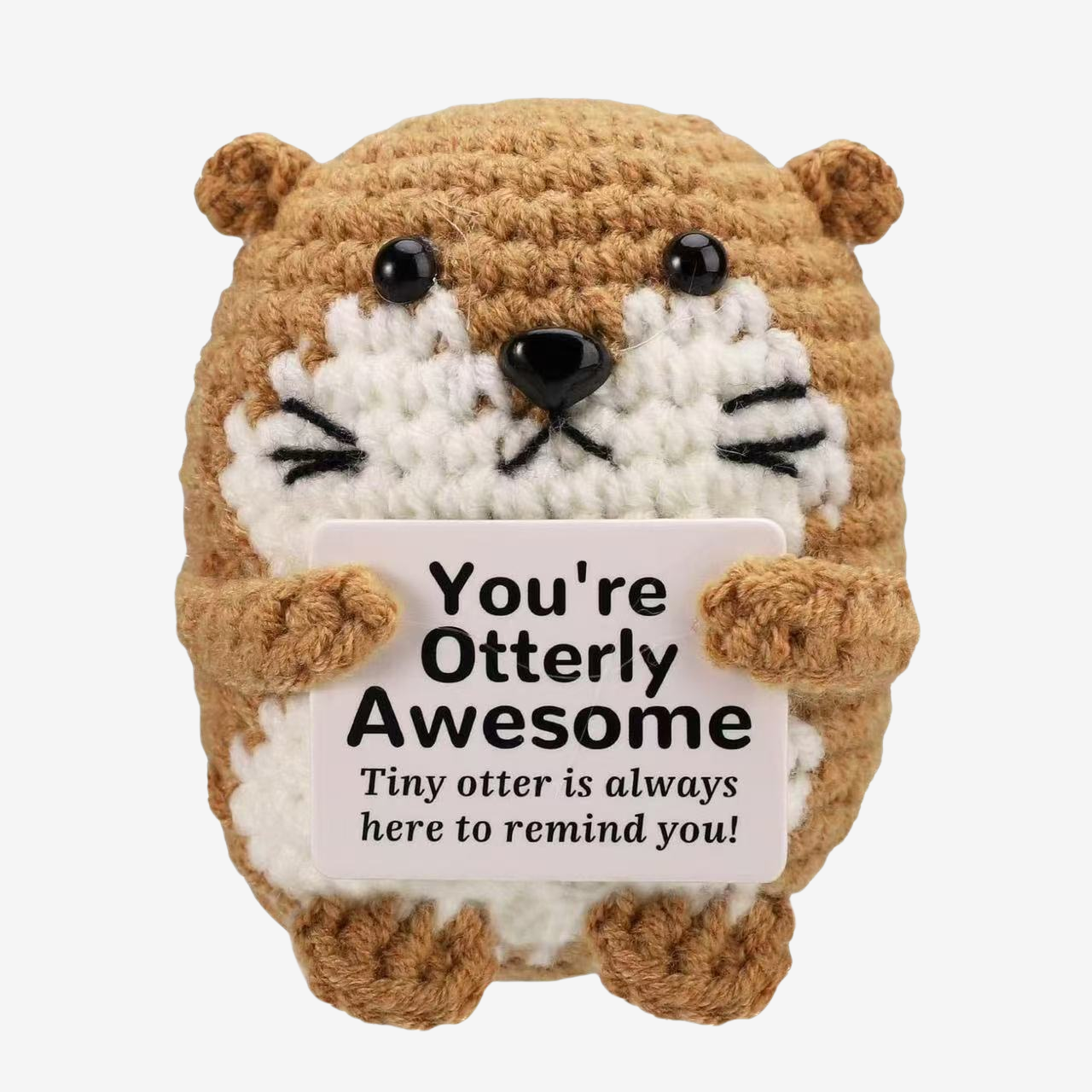 The Otterly Awesome Crochet Amigurumi by ZoDoll is an adorable otter plush holding a “You're Otterly Awesome” sign—perfect for daily encouragement or as a thoughtful handmade gift!.