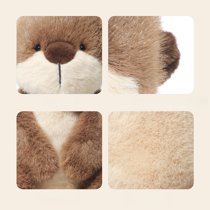 Four close-up images highlight the JOOKI 36cm Otter Plush Toy’s face, ear, paws, and soft brown and cream fur—an adorable river animal perfect for woodland nursery decor.