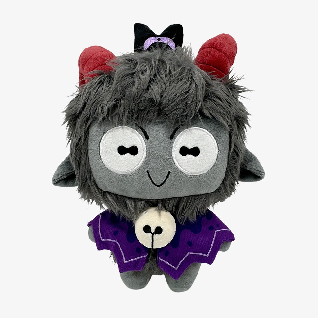The ZoDoll GOAT Sony Thorns Plush Toy Collection features a 20cm x 24cm gray-furred, red-horned plush with large white eyes, black bow, purple cape, and white bell—perfect for collectors and fans of cute stuffed dolls.