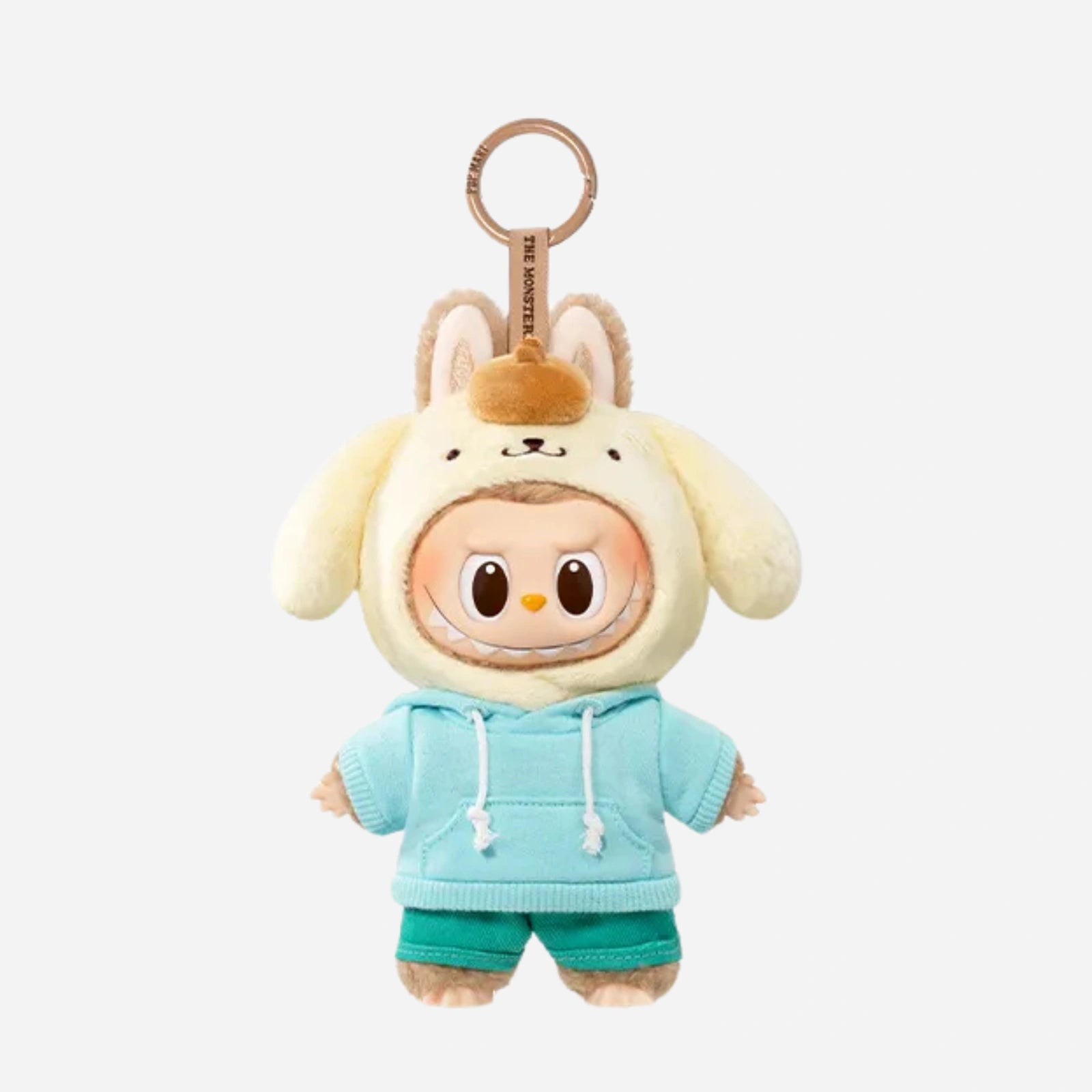 The POP MART LABUBU Hello Kitty and Friends Series Pompompurin Plush Pendant Figure is a collectible keychain featuring Pompompurin in a cute outfit—perfect for fans of adorable character pendants.