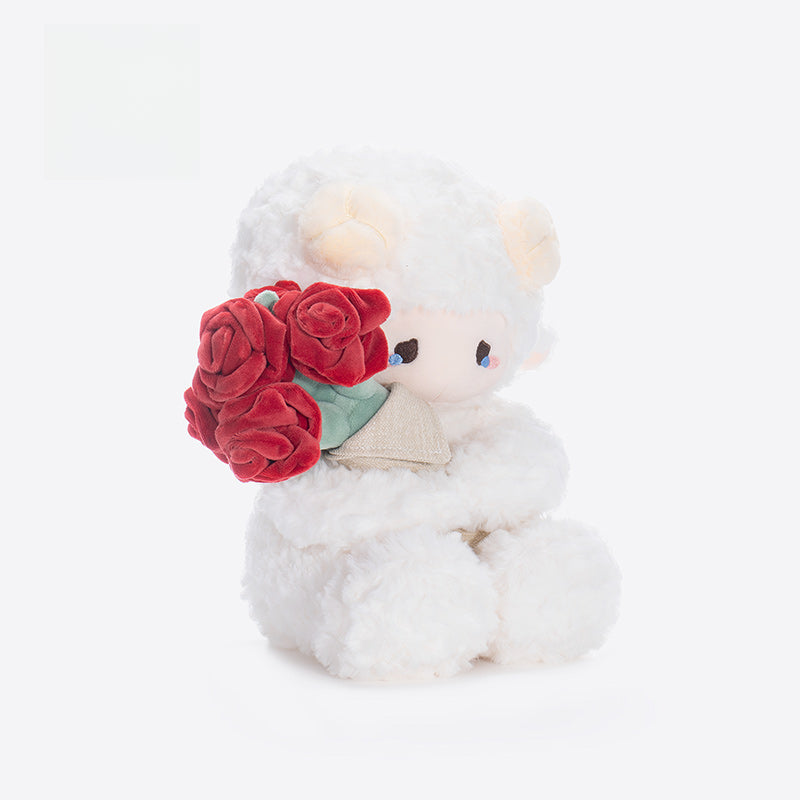 The ZEIO Rose-holding Lamb Plush Toy (29cm) is an adorable sheep doll with red fabric roses—perfect as a Valentine’s gift.