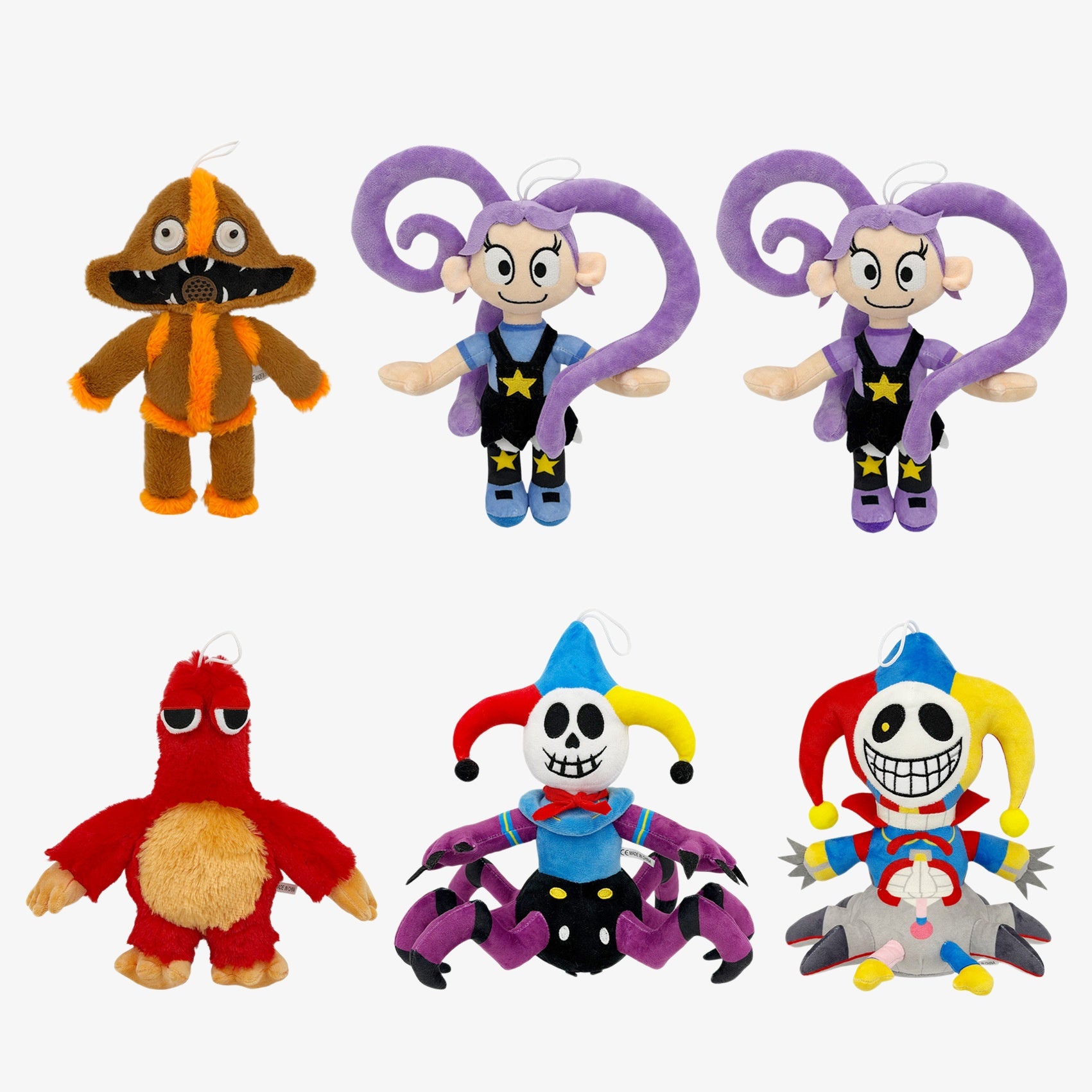 The ZoDoll Poppy Playtime Chapter 5 Wrongside Outimals Plush set features six 27cm premium horror collectibles in unique styles, including purple-haired, brown-hooded, red creature, and clown-like designs.