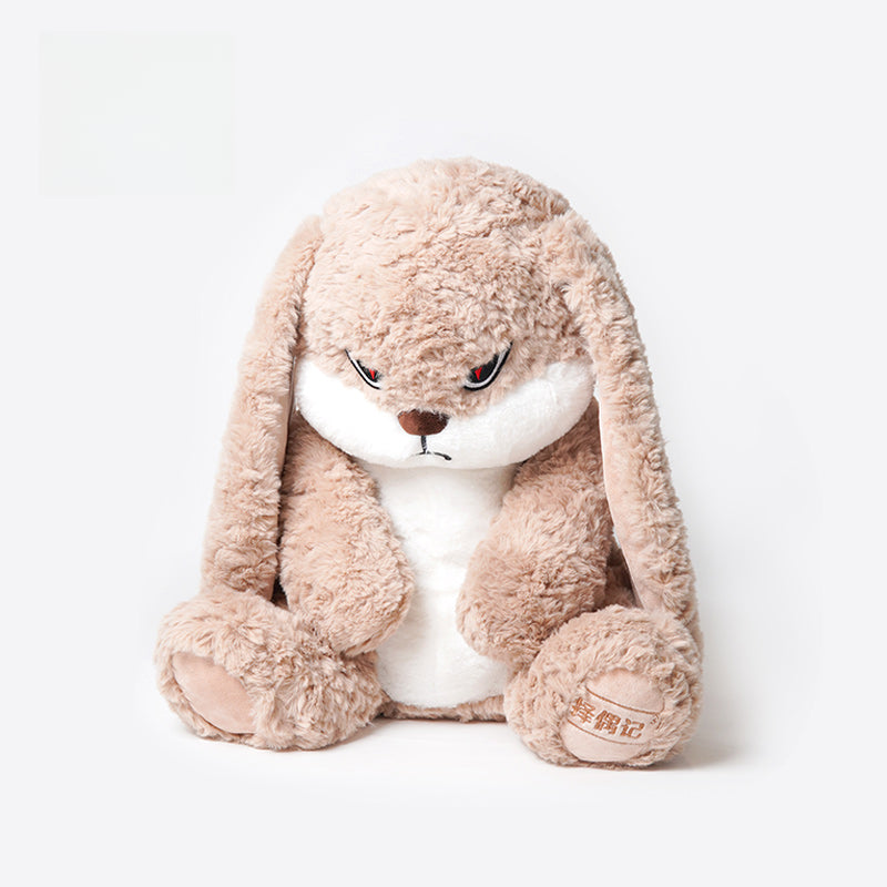 The ZEIO Bunny Plush Toy 38cm is a soft, floppy-eared rabbit stuffed animal with beige and white fur, an angry face, and embroidered paw—ideal for unique nursery décor.