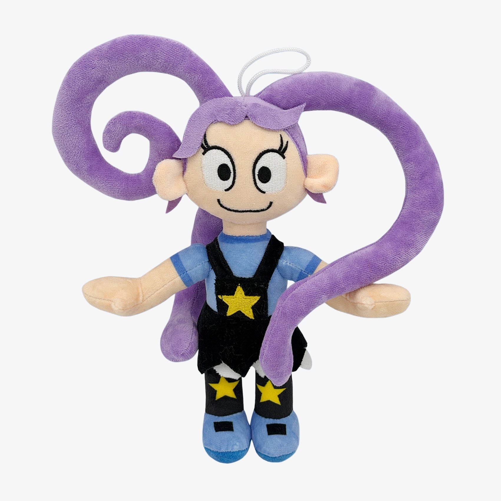 The ZoDoll Poppy Playtime Chapter 5 Wrongside Outimals Plush (27cm) features heart-shaped light purple hair, large eyes, and a blue outfit with black overalls—ideal for horror plush collectors and fans of unique standing collectibles.
