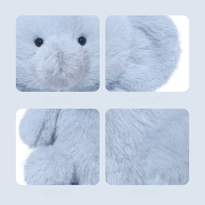 Close-up views of the JOOKI 23cm Blue Elephant Plush Toy, featuring its cute face, big ears, soft fur, and paw—ideal for stuffed animal lovers or as a thoughtful baby gift.