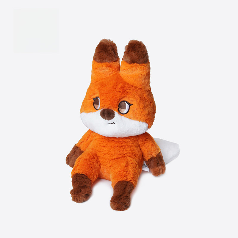 The ZEIO Fox Plush Toy 42cm is a soft, large stuffed animal with orange and brown fur, white cheeks, big ears, and a fluffy white-tipped tail, shown sitting upright against a plain white background.