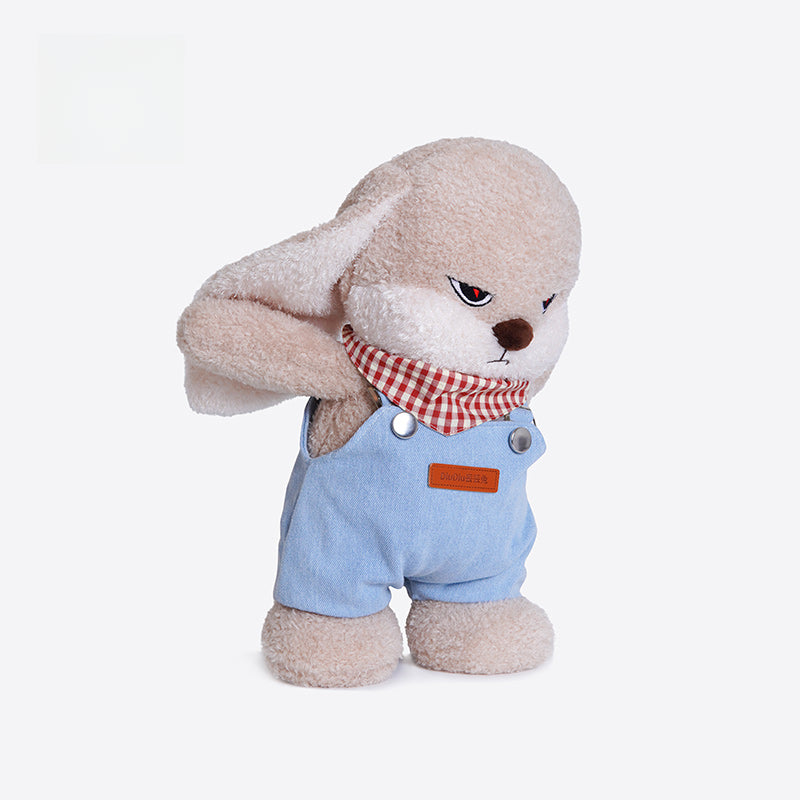 ZEIO Bunny Plush Toy 35cm—adorable soft rabbit in denim overalls, perfect for nursery décor or as a cuddly stuffed animal companion.