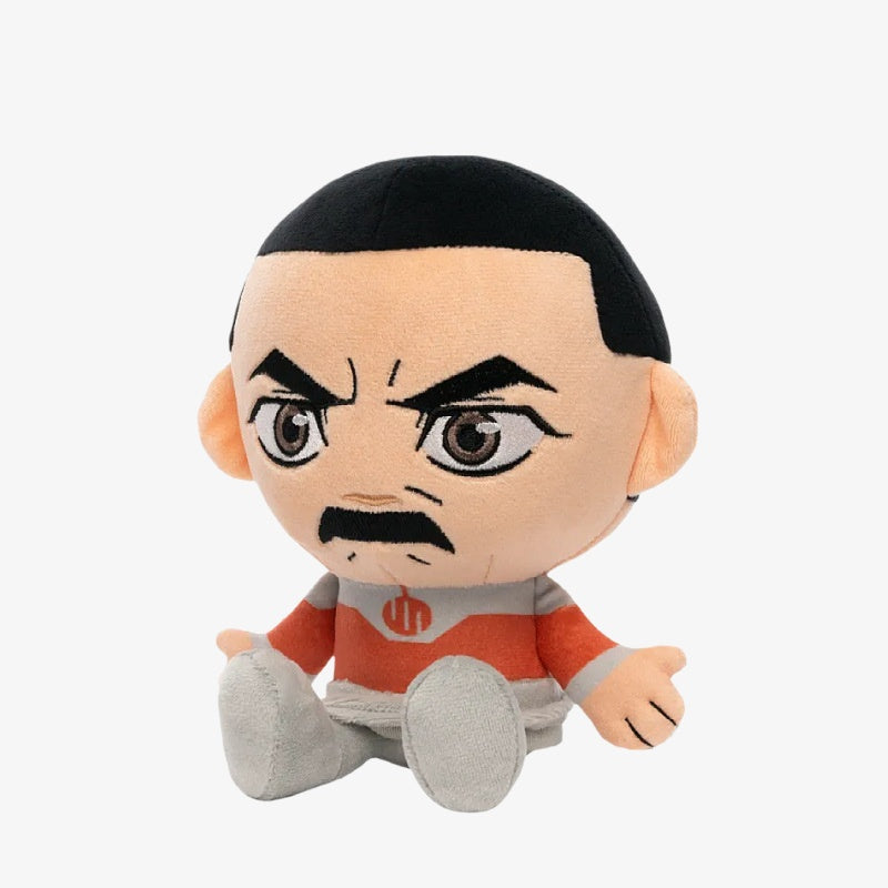 ZoDoll Invincible Animated Series Plush Toy Collection – Soft Superhero Stuffed Doll (18x20cm) features a character with black hair, thick eyebrows, mustache, and orange/gray outfit—ideal for fans of Invincible plush toys.