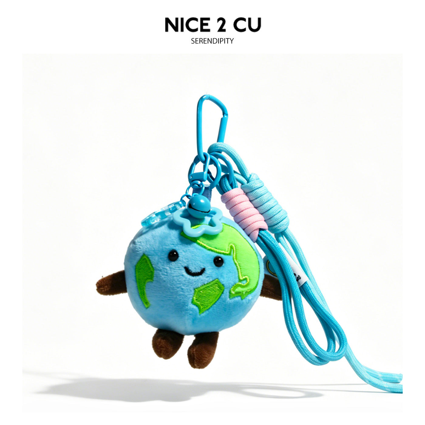 Kawaii Earth globe plush charm with blue star accessory and decorative hanging elements