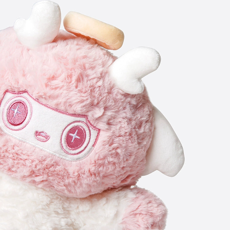 The ZEIO Angel Lamb Plush Toy 30cm features soft white fur, embroidered eyes, a small halo, horns, and angel wings—perfect for cuddling or décor.