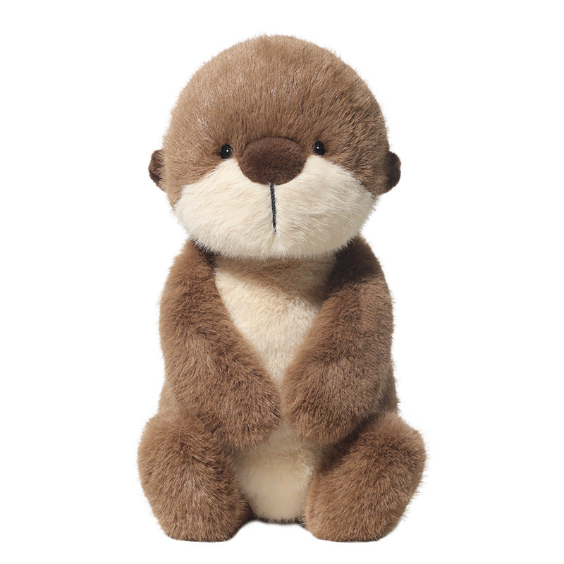 The JOOKI 36cm Otter Plush Toy, a soft stuffed river animal with brown and cream fur, sits upright facing forward—ideal for woodland nursery decor.