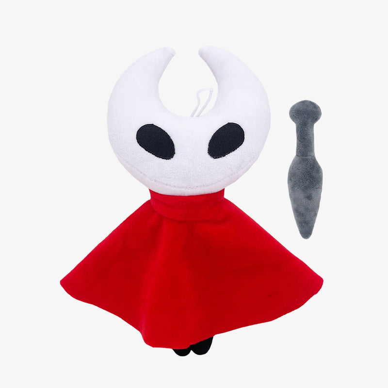The Officially Licensed Hollow Knight Plush Doll by Hollow Knight features the White Mask Bug Character with a red cloak and soft 9.45-inch design—a must-have collectible stuffed toy for fans and collectors.