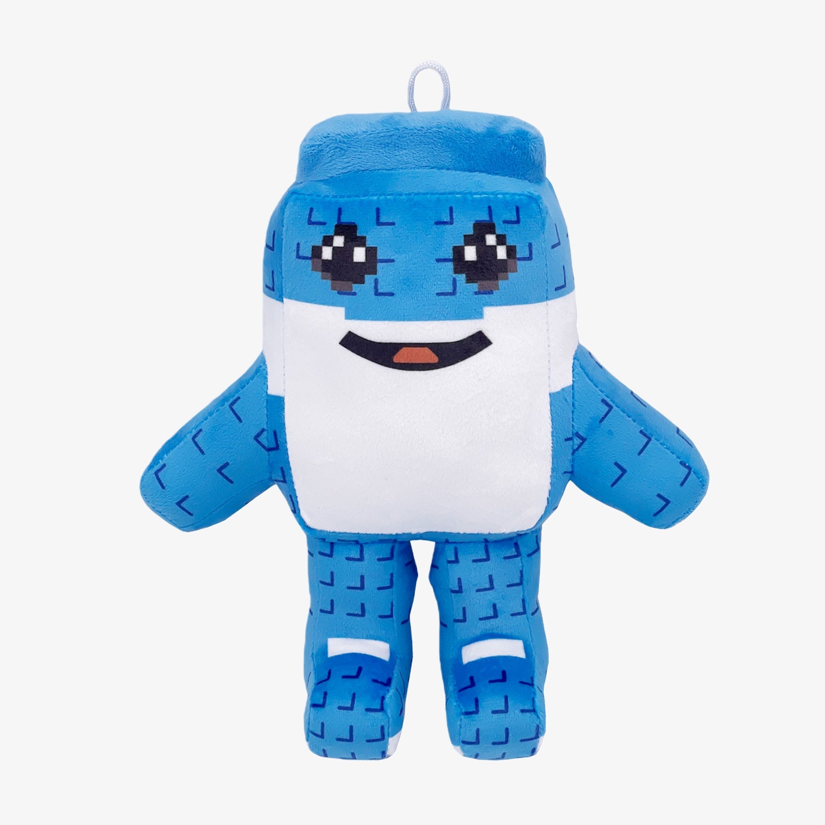 The Steal a Brainrot Inspired Blue Character Plush Toy is a 9.8-inch pixel eye plush with a white belly panel, smiling face, and top loop—perfect for collectors and fans of pixel art or the Steal a Brainrot brand.