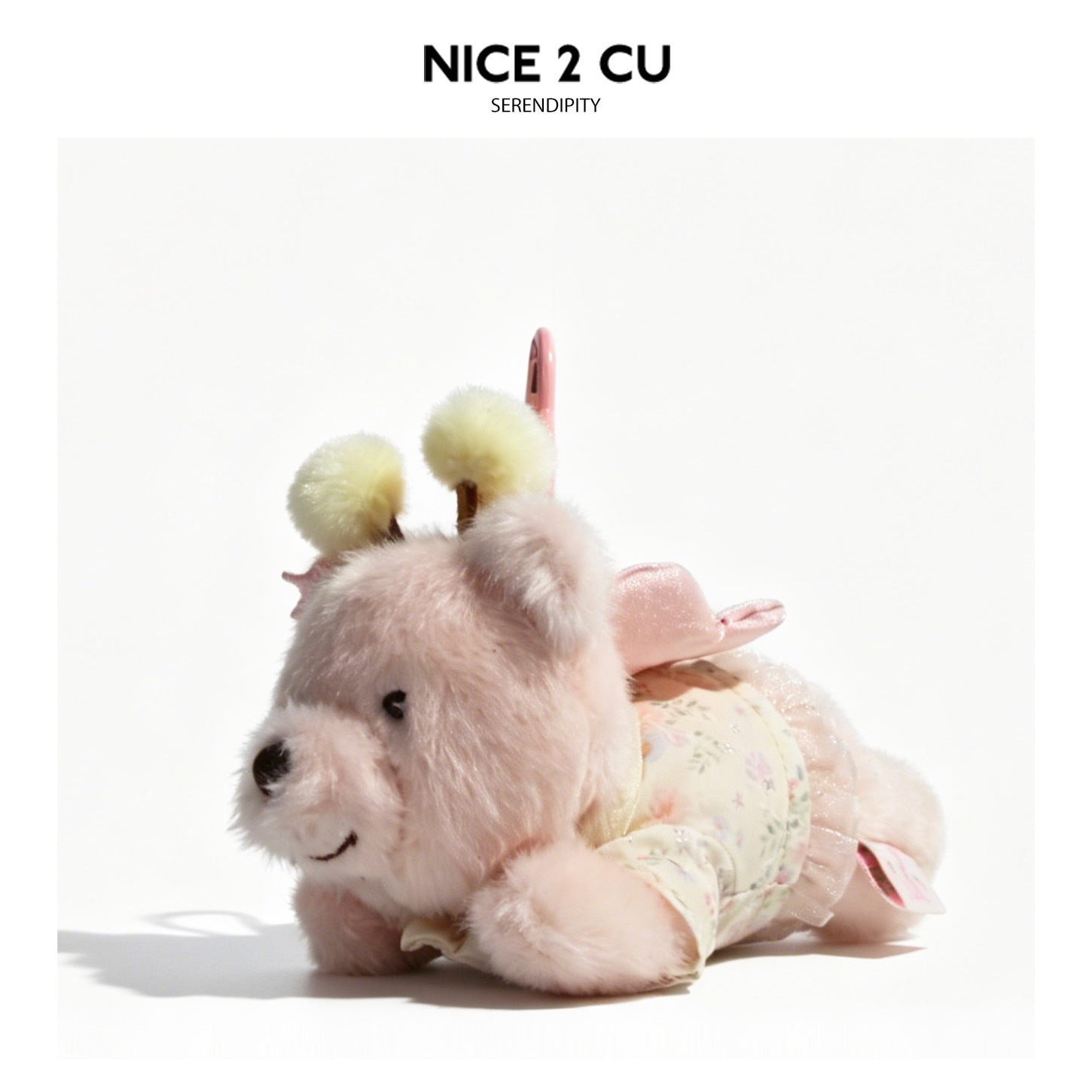 Single plush teddy bear charm with flower accessory and pink heart-shaped clip — Bello Garden garden theme