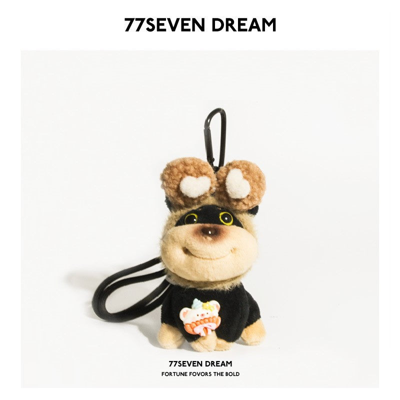 Chibi dog plush charm wearing a brown Mickey-style rounded-ear hood
