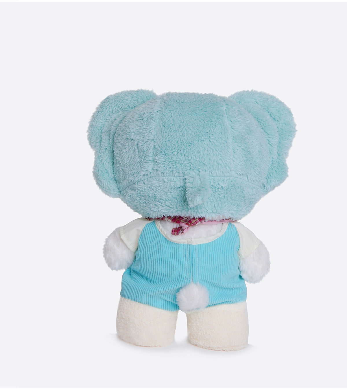 The ZEIO Elephant Plush Toy 29cm, ideal for nursery décor, features a soft stuffed animal in a cozy costume with a light blue hat, blue vest, white pants, and small white tail against a plain white background.