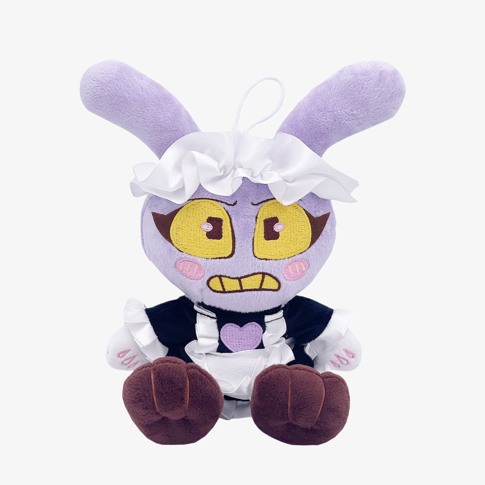 The Amazing Digital Circus Purple Bunny Maid Plush is a 9-inch cartoon character doll with purple ears, big yellow eyes, and a black-and-white maid outfit—ideal for collectors of unique stuffed toys.
