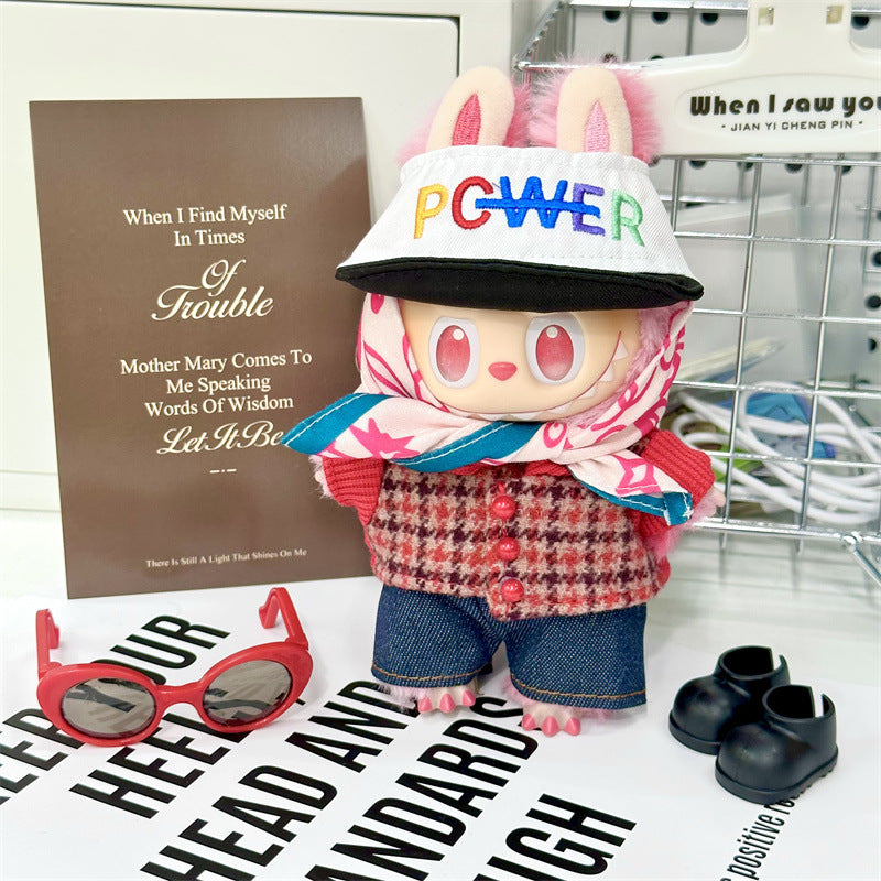 The ZoDoll Labubu Doll Tweed Jacket Denim Shorts Scarf and Cap 4-Piece Set includes a chic bunny outfit with accessories—ideal for any Labubu doll outfit fan.