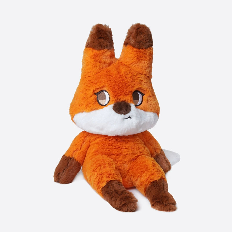 The ZEIO Fox Plush Toy 42cm is a soft, large stuffed animal featuring orange fur, a white belly and face, brown-tipped ears and limbs, a fluffy tail, and a neutral expression. It sits upright against a plain background.