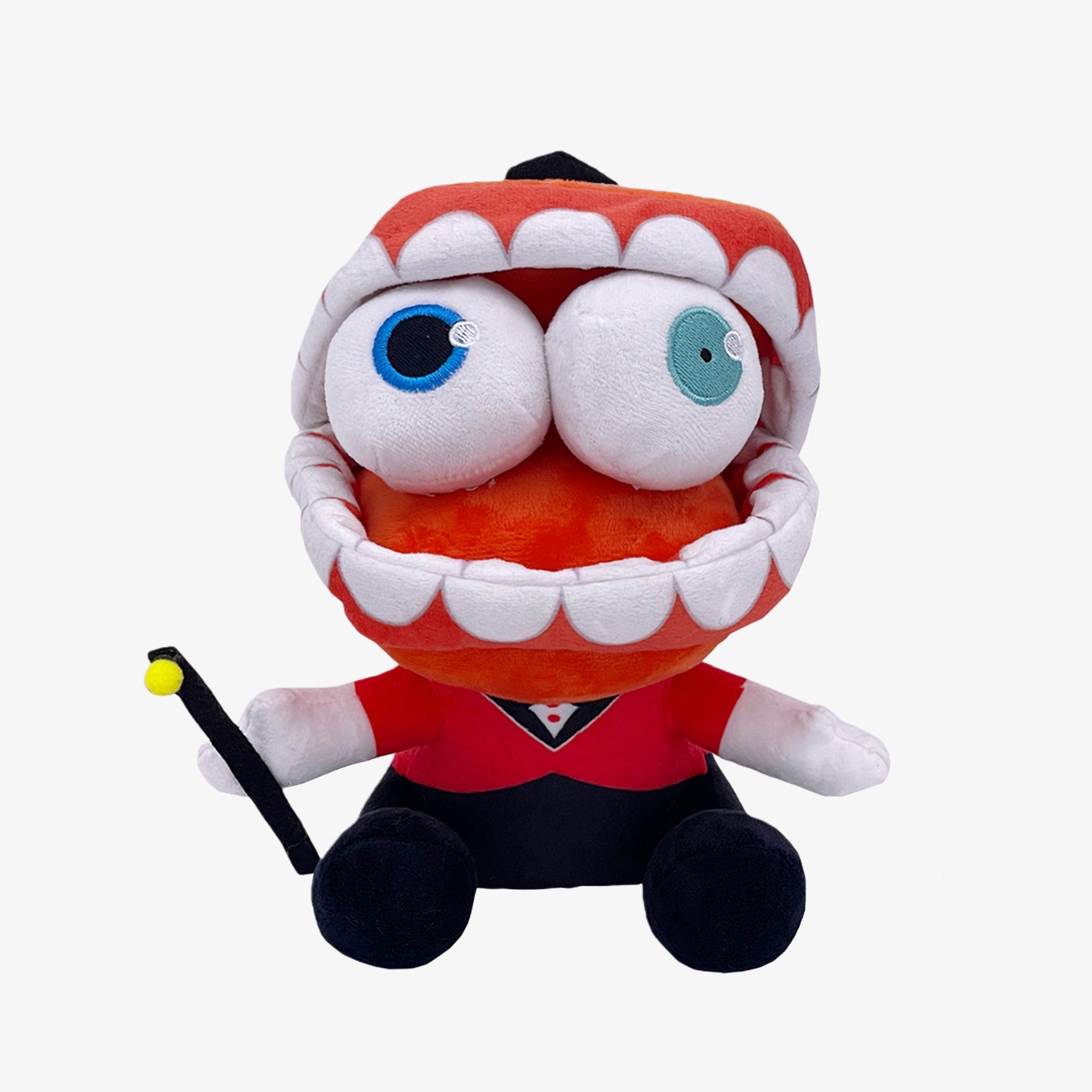 The Amazing Digital Circus Inspired Plush Toy—a funny 8.3-inch cartoon character doll with a large open mouth, mismatched eyes, red jacket, black pants, and magic wand—brings circus charm from The Amazing Digital Circus brand.