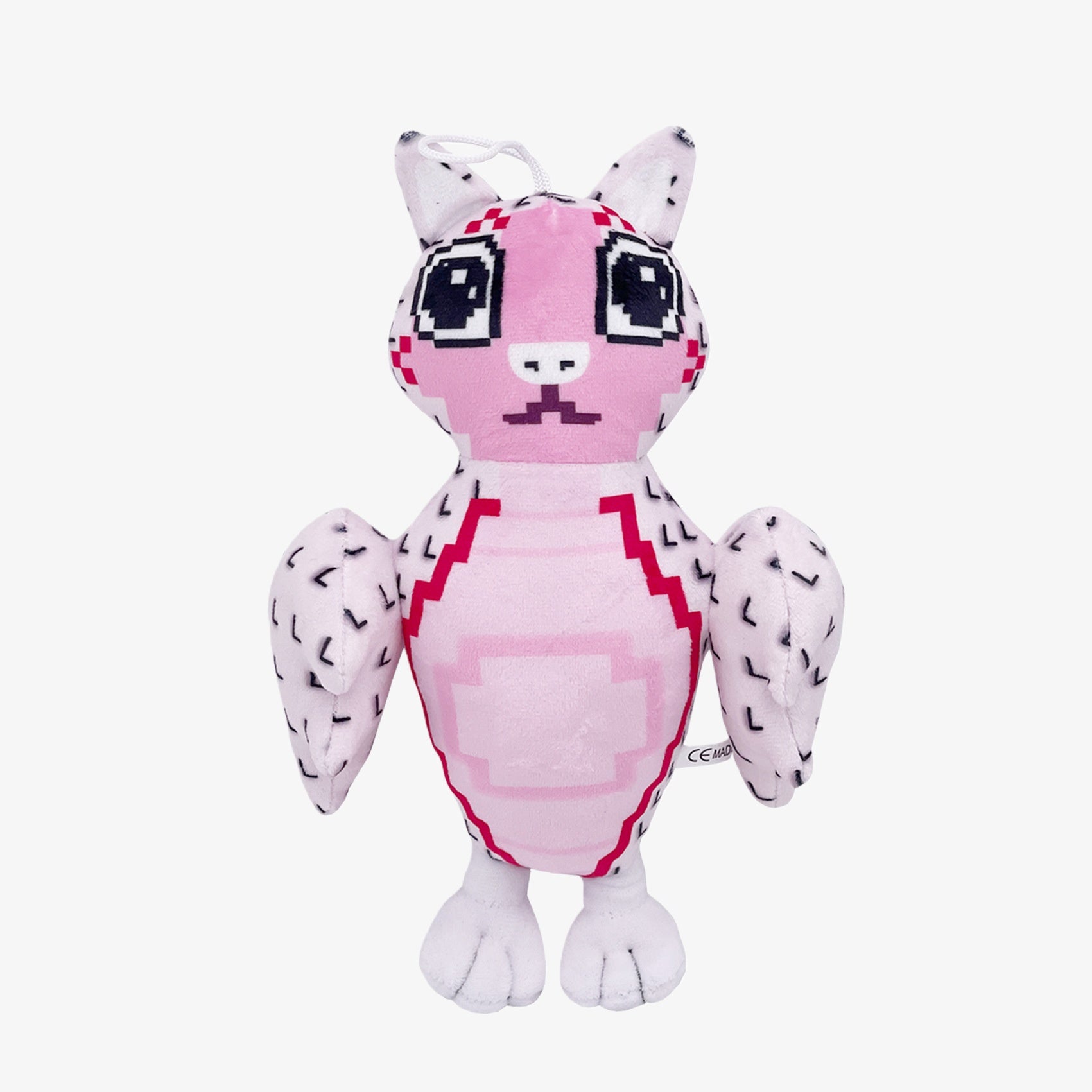 The Steal a Brainrot Inspired Pixel Style Pink Animal Plush Toy is a 9.8-inch soft stuffed collectible with big eyes and upright ears, featuring a pink and white pixelated cartoon design from Steal a Brainrot, shown against a plain white background.