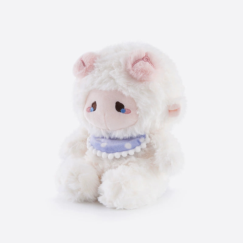 The ZEIO Mini Lamb Plush Toy (18cm) is a soft sheep doll dressed in an elegant dress and hat, shown sitting against a plain light background.