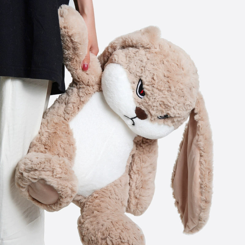 A person holds the ZEIO Bunny Plush Toy 38cm – a soft, floppy-eared rabbit stuffed animal with an angry face, perfect for playful nursery décor, against a plain background.