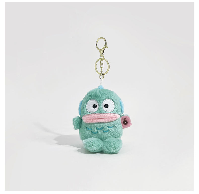 Lake blue chibi clownfish plush keychain charm with embroidered eyes, pink flower detail, and gold lobster clasp