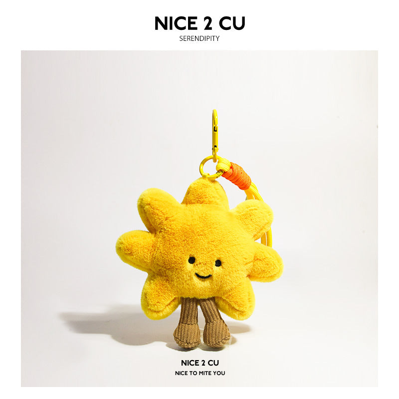 Plain yellow sunflower plush charm with yellow cord strap and clip attachment