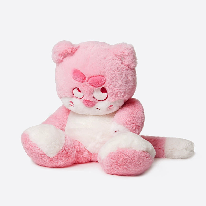 The ZEIO Pink Cat Plush Toy 50cm is a large, soft stuffed kitty with an expressive face, featuring adorable pink and white colors and a grumpy look. Perfect for cuddling!.
