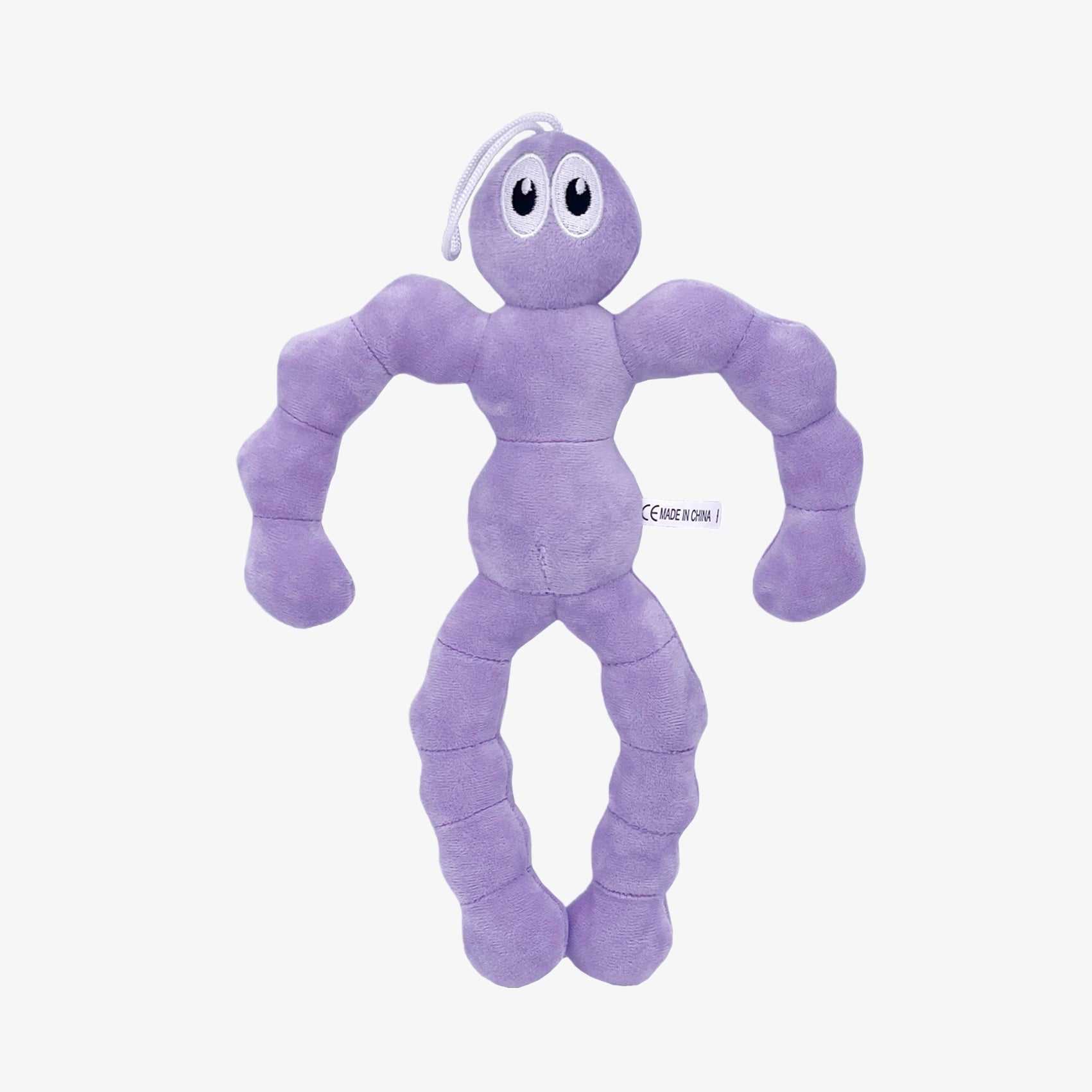 The Amazing Digital Circus Inspired Plush Toy is a 12.2-inch purple long-limb cartoon character doll with segmented limbs, large eyes, big arms, and a white loop on top, from The Amazing Digital Circus brand.