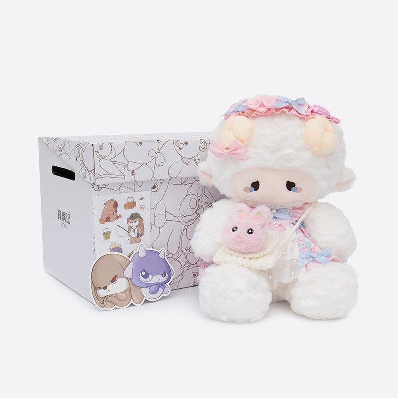 The ZEIO Fashion Sheep Plush Toy 29cm features a cute dressed lamb doll with accessories, including a decorated box and two character stickers—an adorable collectible for any fan.