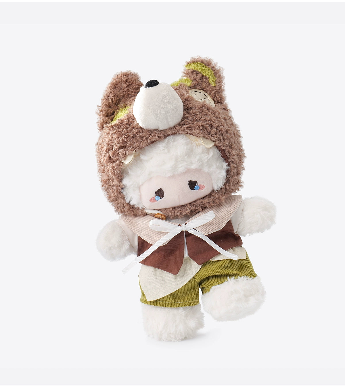 The ZEIO Sheep-Costume Lamb Plush Toy 29cm is an adorable hooded doll with fluffy ears, perfect for nursery decor. Posed against a plain white background.