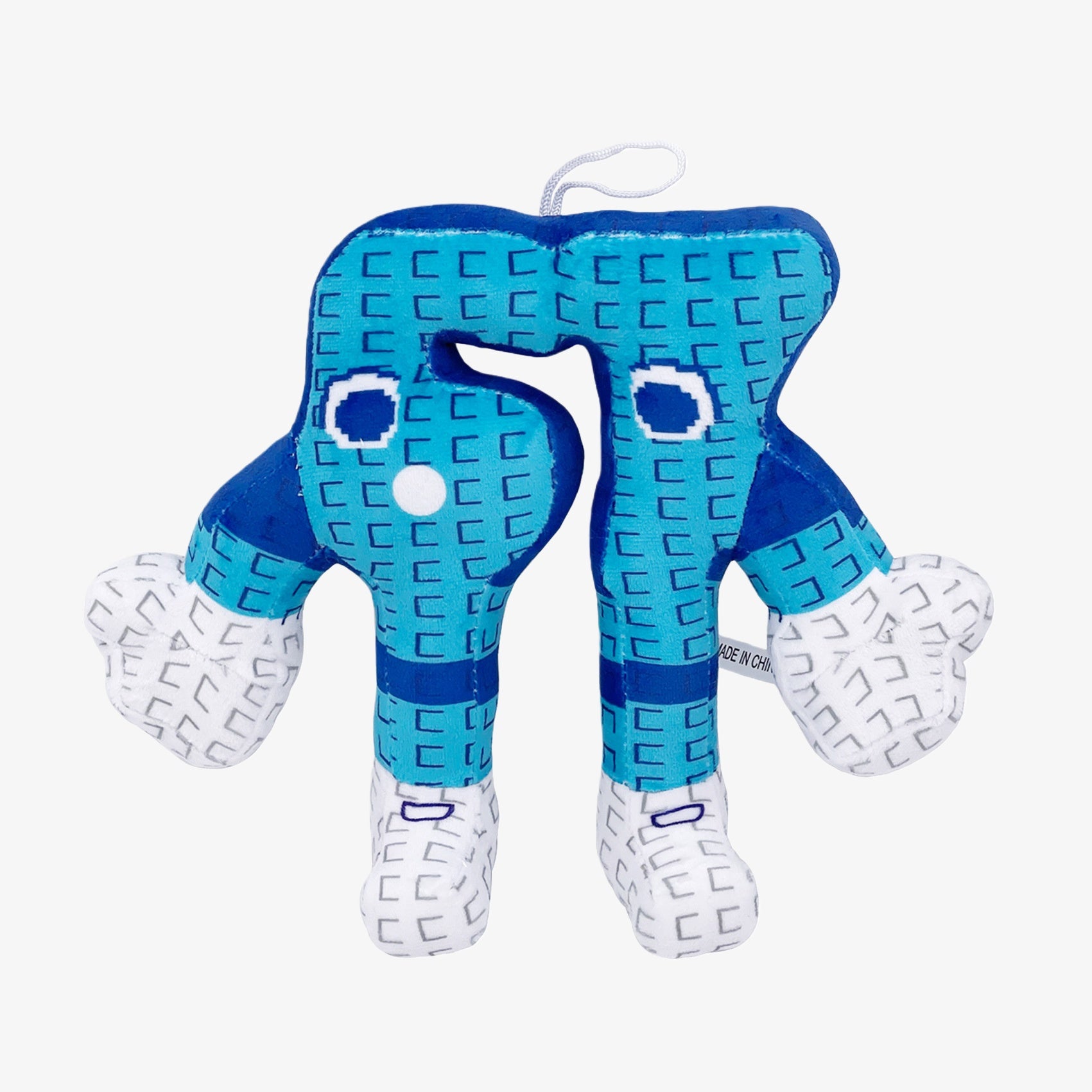 The Blue Brainrot Character Plush Toy by Steal a Brainrot is a 9.5" teal and white abstract animal figure with two arms, two legs, a hollow center, and white sneakers—a unique collectible art plush for fans.