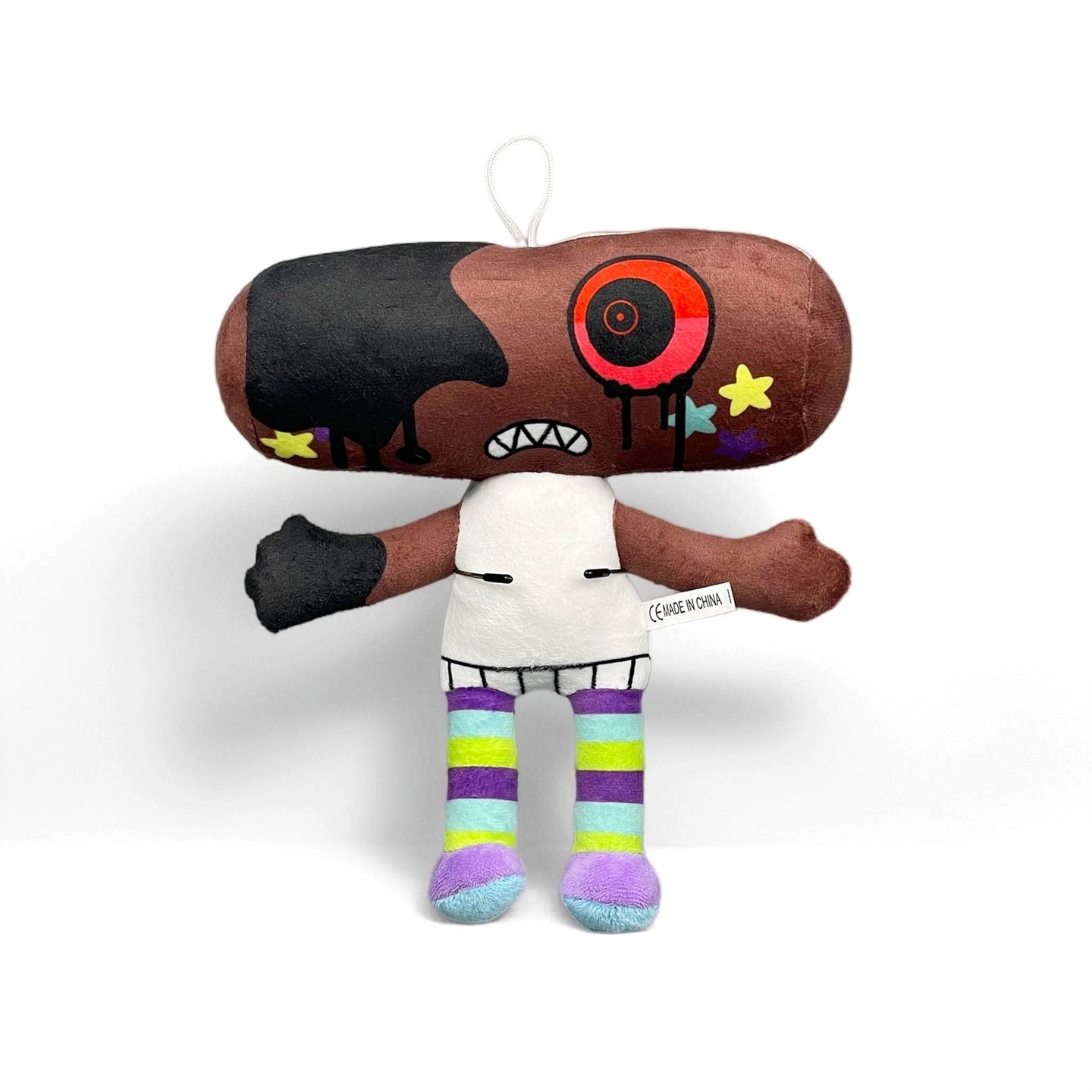 The Dandy's World Plush Collection features individually sold character plush toys with rectangular heads, abstract black and red designs, white bodies, striped colorful legs, and outstretched arms—perfect for fans of Dandy's World.