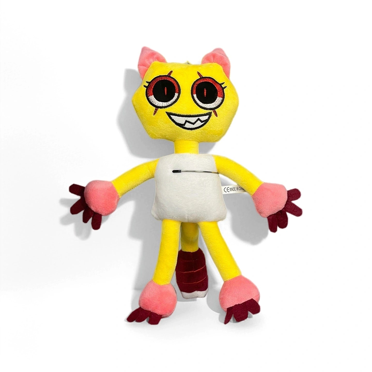 A yellow Dandy's World Plush from the Dandy's World Plush Collection features pink ears, a wide smile, red and black eyes, plus pink hands and feet—an adorable addition to any plush collection. Sold individually.