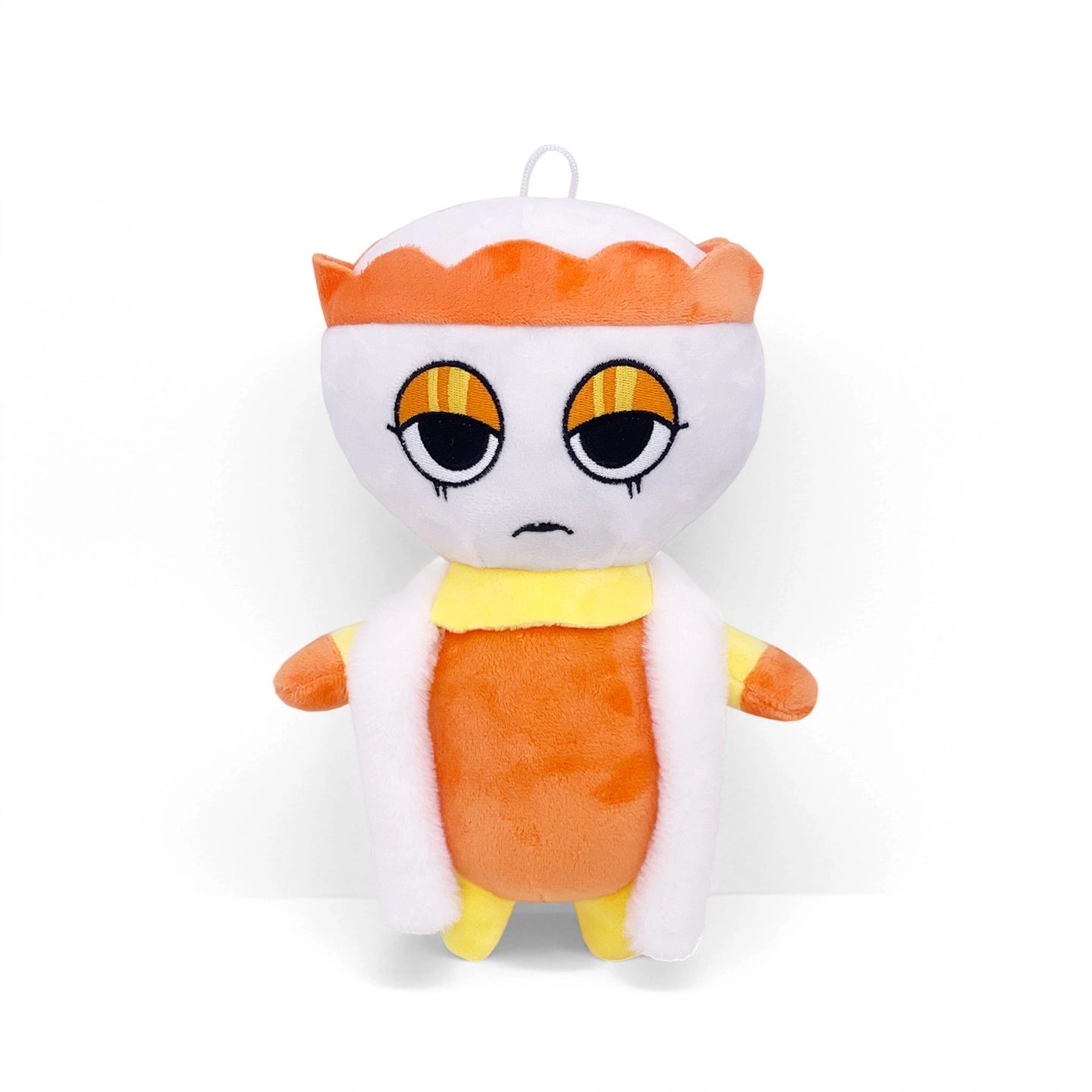 Dandy's World Plush Collection – Soft stuffed toy featuring a white and orange crown, droopy eyes, orange body, yellow feet, and a white cape. Sold individually from Dandy's World brand. A charming collectible for unique plush fans.