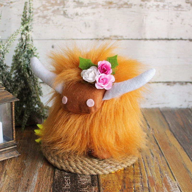 The ZoDoll Highland Cow Plush Toy with Pink Bow features soft long hair and adorable white horns, available in 6 colors, making it a charming accent for any room.
