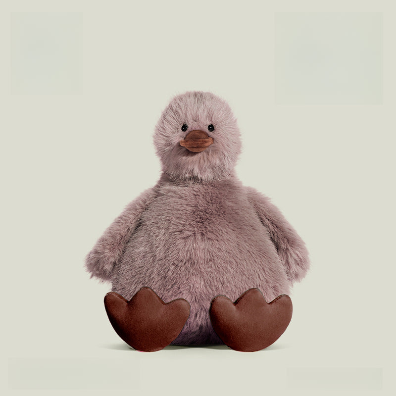 The JOOKI 20cm Fluffy Duck Plush Toy features soft brown and grey fur, perfect for kids, decor, and plush collectors—an adorable stuffed animal set against a plain light background.