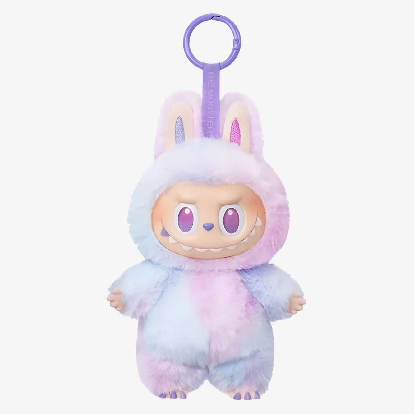 This POP MART Labubu “Big Into Energy” 6‑Piece Plush Keychain Set features collectible figures with pastel rainbow fur, bunny ears, wide grins, and purple loops. Includes Love, Happiness, Loyalty, Serenity, Hope & Luck designs.