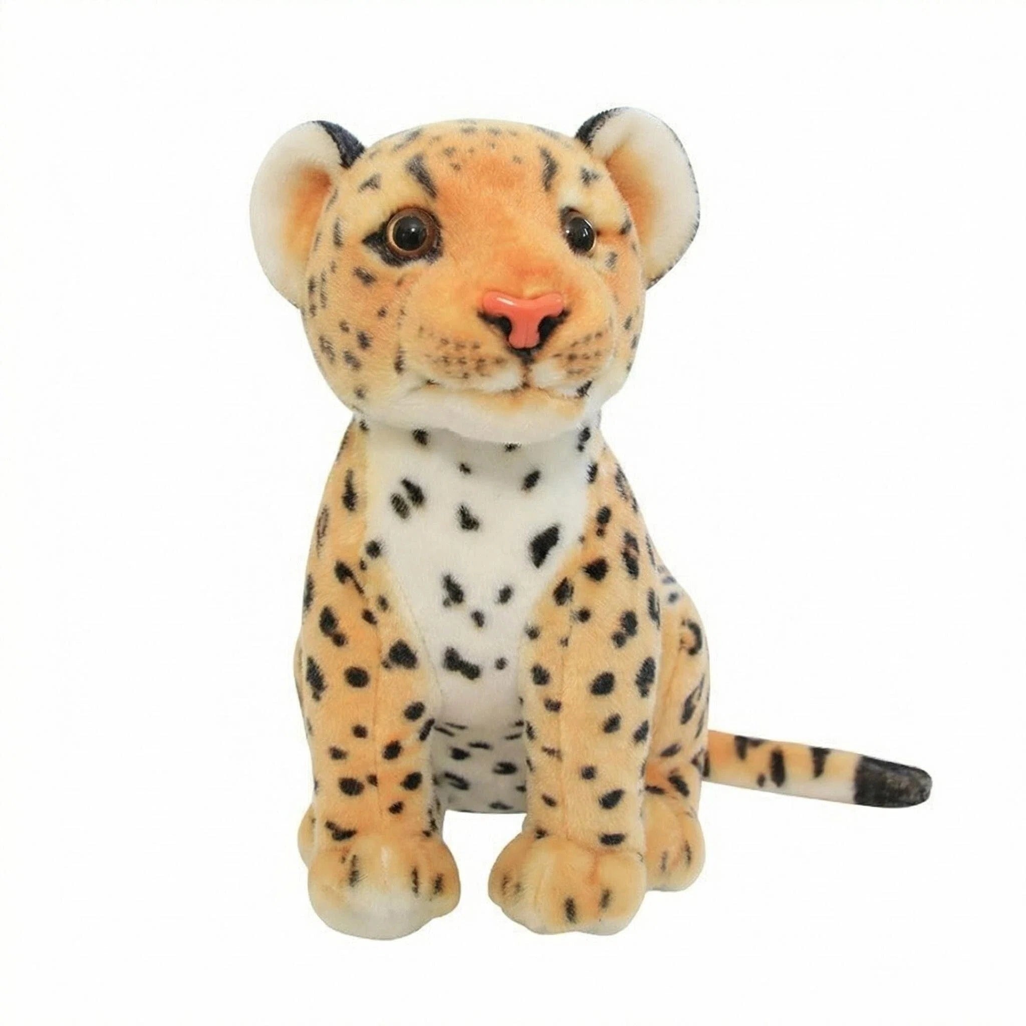 The ZoDoll Cheetah Plush Animal Stuffed Toy features soft, realistic orange and black spots and sits upright. Available in 23cm, 27cm, and 33cm sizes, it's a perfect addition to any plush collection.