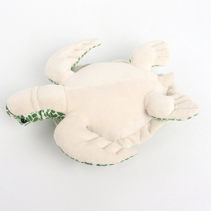 The ZoDoll Sea Turtle Plush Toy Soft Stuffed Animal Plush Pillow (25x30cm) features a white underside and green patterned accents, making it an adorable ocean-themed companion for any plush collection.